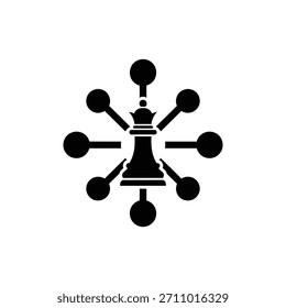 Black and white chess queen network icon for leadership and management