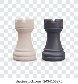 Black and white chess rook. Realistic isolated game figures