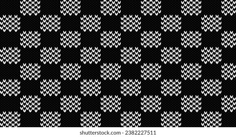 Black and white chess table or gingham knitted pattern, Festive Sweater Design. Seamless Knitted Pattern
