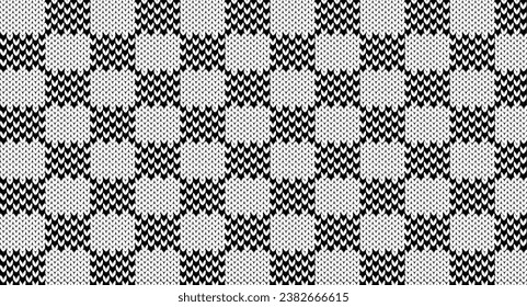 Schwarz-Weiß Schachtisch oder Gingham Strickmuster, Festivals Sweater Design. Nahtloses gezwirntes Muster