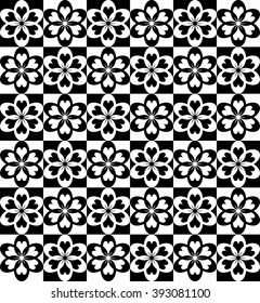 Black and White Chess vector seamless floral ornament 