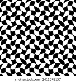 Black and white chess wave pattern. Checker board swirl background.