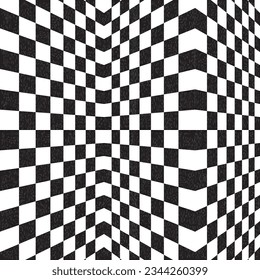 Black and white chessboard pattern with riso print effect vector illustration.