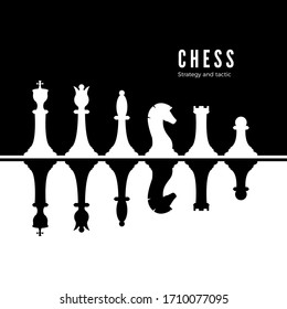 Black and white chessmen set. Chess strategy and tactic. Vector illustration