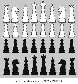 Black and white chessmen. Vector set