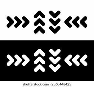 Black and White Chevron Arrow Set Glyph Scroll Icons for Navigation and UI Design