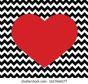 black and white chevron background with red heart.
Design for holiday greeting card and invitation.
Happy Valentine's day vector.