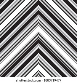 Black and white Chevron diagonal striped seamless pattern background suitable for fashion textiles, graphics