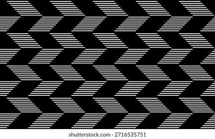 Fundo de vetor padrão sem costura linha chevron preto e branco, design de faixa abstrata de risco diagonal.