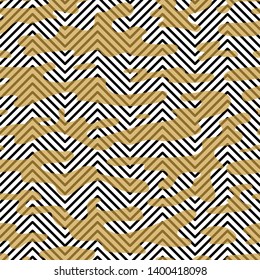 Black and White Chevron Seamless Pattern with Golden Stains Vector Abstract Zigzag Background