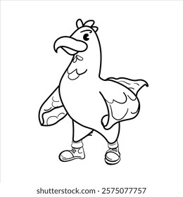 Black and white chicken cartoon for children in vector format for teaching needs for coloring, clothing and raw visual elements