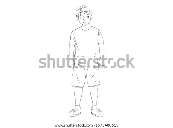 Black White Child Cute Boy Clipart Stock Vector (Royalty Free ...