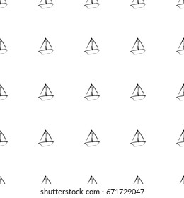 Black and white childish pattern with yacht silhouette. Light summer travel adventure pattern. Infinitely repeating motif. Vector illustration.