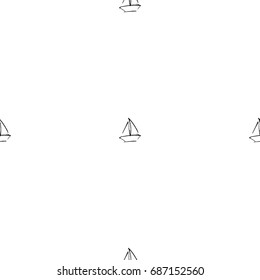 Black and white childish pattern with yacht silhouette. Light summer travel adventure pattern. Marine icon. Infinitely repeating motif. Vector illustration.