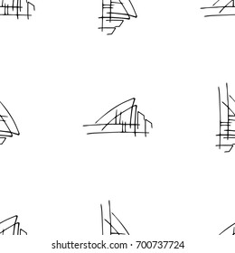 Black and white childish pattern with yacht silhouette. Light summer travel adventure pattern. Marine icon. Infinitely repeating motif.