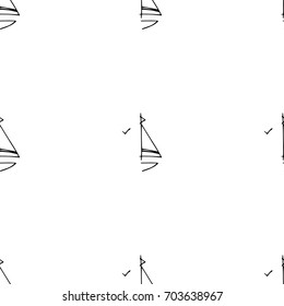 Black and white childish pattern with yacht silhouette. Light summer travel adventure pattern. Marine icon. Infinitely repeating motif.