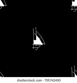 Black and white childish pattern with yacht silhouette. Light summer travel adventure pattern. Marine icon. Infinitely repeating motif.