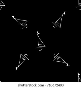 Black and white childish pattern with yacht silhouette. Light summer travel adventure pattern. Marine icon. Infinitely repeating motif.