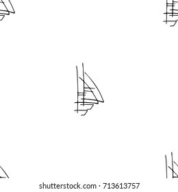 Black and white childish pattern with yacht silhouette. Light summer travel adventure pattern. Marine icon. Infinitely repeating motif.