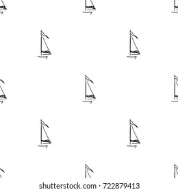 Black and white childish pattern with yacht silhouette. Light summer travel adventure pattern. Marine icon. Infinitely repeating motif. Retro yacht, ship, sailboat, boat transport pattern.