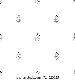 Black and white childish pattern with yacht silhouette. Light summer travel adventure pattern. Marine icon. Infinitely repeating motif. Retro yacht, ship, sailboat, boat transport pattern.