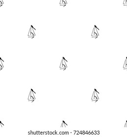 Black and white childish pattern with yacht silhouette. Light summer travel adventure pattern. Marine icon. Infinitely repeating motif. Retro yacht, ship, sailboat, boat transport pattern.
