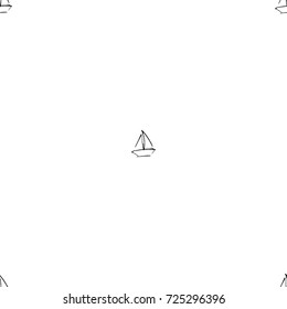 Black and white childish pattern with yacht silhouette. Light summer travel adventure pattern. Marine icon. Infinitely repeating motif. Retro yacht, ship, sailboat, boat transport pattern.