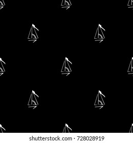Black and white childish pattern with yacht silhouette. Light summer travel adventure pattern. Marine icon. Infinitely repeating motif. Retro yacht, ship, sailboat, boat transport pattern.