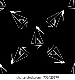 Black and white childish pattern with yacht silhouette. Light summer travel adventure pattern. Marine icon. Infinitely repeating motif. Retro yacht, ship, sailboat, boat transport pattern.