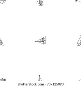 Black and white childish pattern with yacht silhouette. Light summer travel adventure pattern. Marine icon. Infinitely repeating motif. Retro yacht, ship, sailboat, boat transport pattern.
