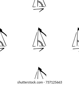 Black and white childish pattern with yacht silhouette. Light summer travel adventure pattern. Marine icon. Infinitely repeating motif. Retro yacht, ship, sailboat, boat transport pattern.