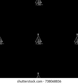 Black and white childish pattern with yacht silhouette. Light summer travel adventure pattern. Marine icon. Infinitely repeating motif. Retro yacht, ship, sailboat, boat transport pattern.