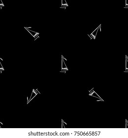 Black and white childish pattern with yacht silhouette. Light summer travel adventure pattern. Marine icon. Infinitely repeating motif. Retro yacht, ship, sailboat, boat transport pattern.