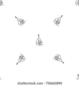 Black and white childish pattern with yacht silhouette. Light summer travel adventure pattern. Marine icon. Infinitely repeating motif. Retro yacht, ship, sailboat, boat transport pattern.