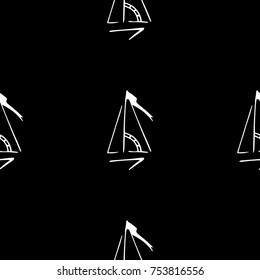 Black and white childish pattern with yacht silhouette. Light summer travel adventure pattern. Marine icon. Infinitely repeating motif. Retro yacht, ship, sailboat, boat transport pattern.