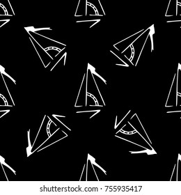 Black and white childish pattern with yacht silhouette. Light summer travel adventure pattern. Marine icon. Infinitely repeating motif. Retro yacht, ship, sailboat, boat transport pattern.