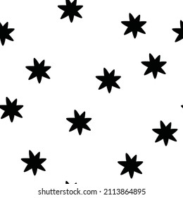 Black and white childish seamless pattern with hand drawn stars elements. Stars constellation background. Trendy kids vector backdrop.