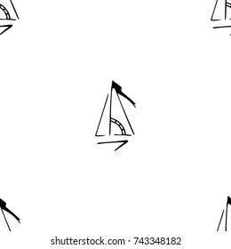 Black and white childish seamless pattern with yacht silhouette. Light summer travel adventure design. Marine icon. Infinitely repeating seascape motif. Retro ship, sailboat, boat transport.