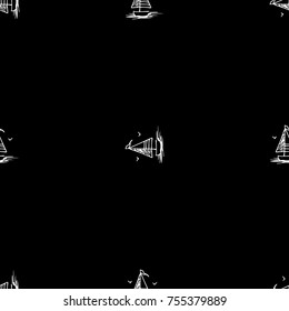 Black and white childish seamless pattern with yacht silhouette. Light summer travel adventure design. Marine icon. Infinitely repeating seascape motif. Retro ship, sailboat, boat transport.