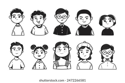Black and White Children Avatar Set