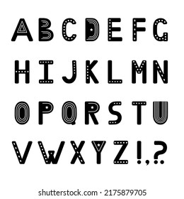 Black and white children's alphabet, letters