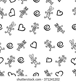 Black and white children's pattern in rabbits and bears.
