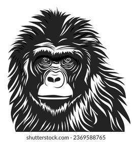 black and white chimpanzee illustration design on a white background