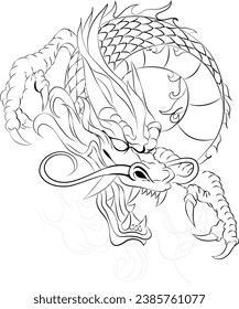 black and white chinese dragon illustration