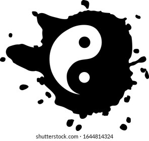 
Black and white chinese yin yang symbol in a drop of paint, vector clip art