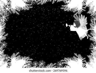 Black and white Christmas background with angel
