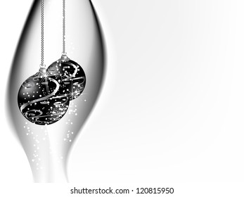 Black and white christmas background with balls