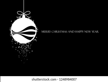 Vector de fondo de Navidades en blanco y negro. Elegante tarjeta de Navidad minimalista. Fondo de Festiva con espacio de copia para texto. Colgando bolas de Navidad. Adornos blancos de la Navidad 