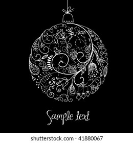 Black and White Christmas ball illustration.