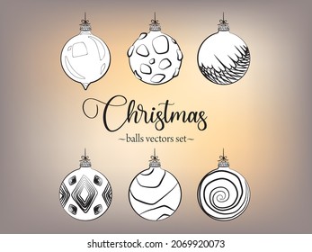Black and white christmas balls vector set